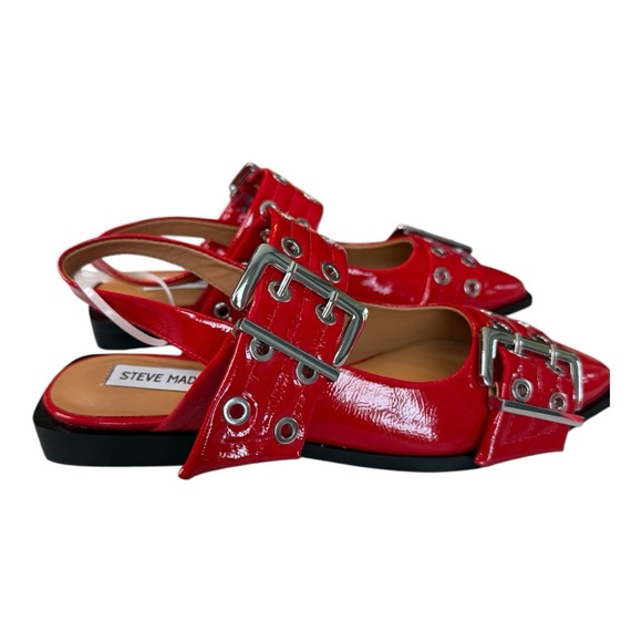 STEVE MADDEN GRAYA RED PATENT Stylish Red Women's Shoes with Buckle Flats Size 7 - Picture 7 of 17